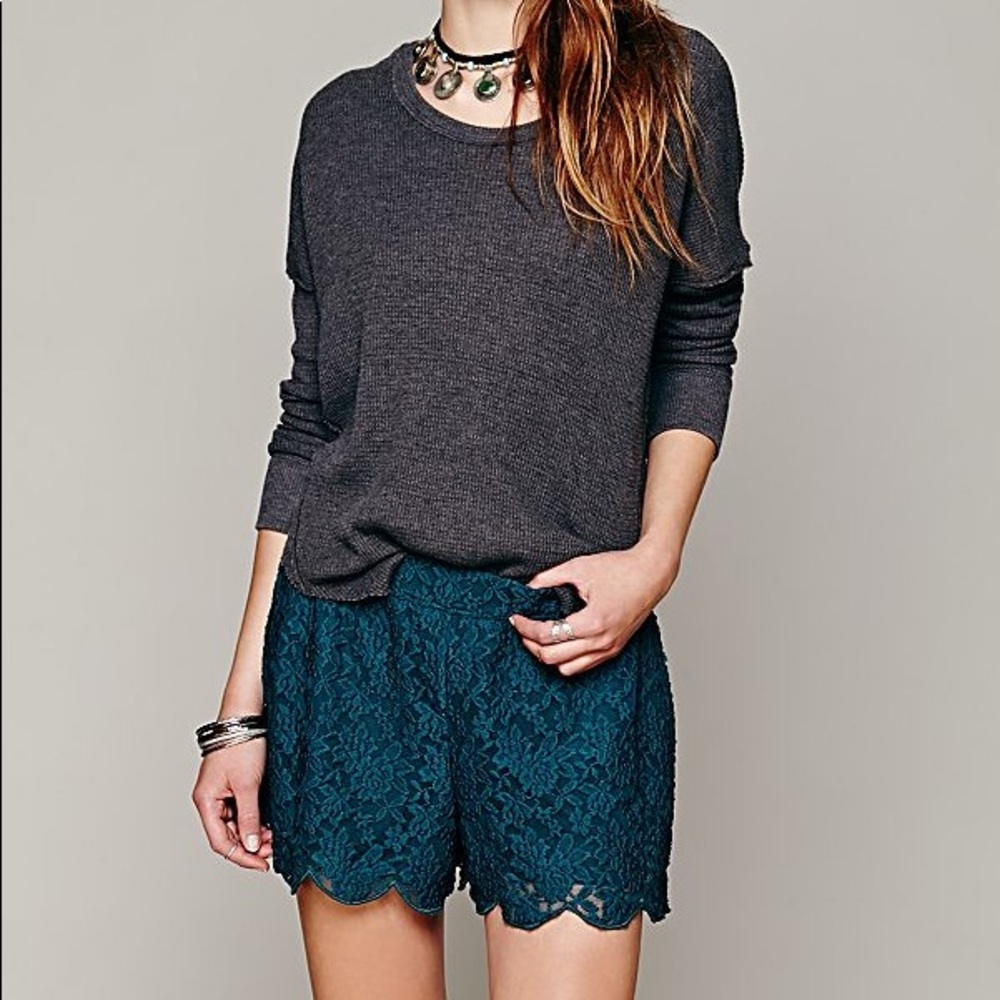 Free People Navy Blue Lace Scalloped Shorts